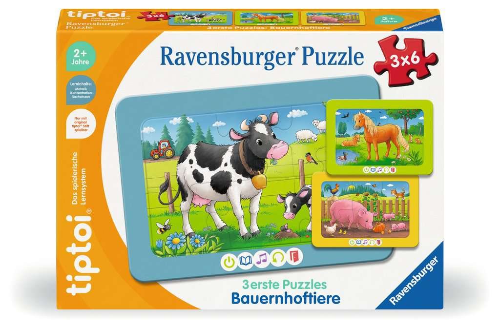 3 erste Puzzles: Bauernhoftiere