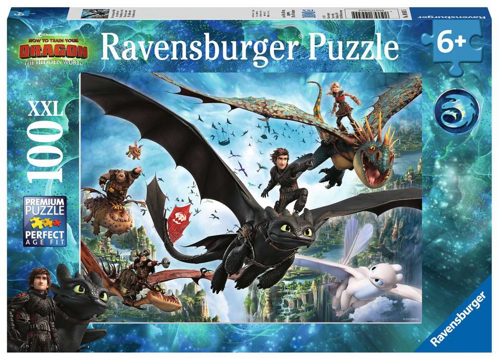 100 Teile Ravensburger Kinder Puzzle XXL Dragons Die verborgene Welt 10955 