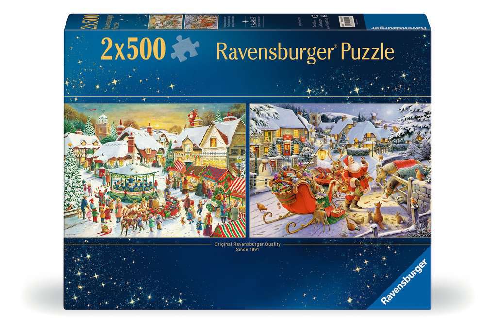 Ravensburger Boys Christmas Collection No.1 Christmas Market & Santa's Christmas Supper 2X 500 Piece Jigsaw Puzzle