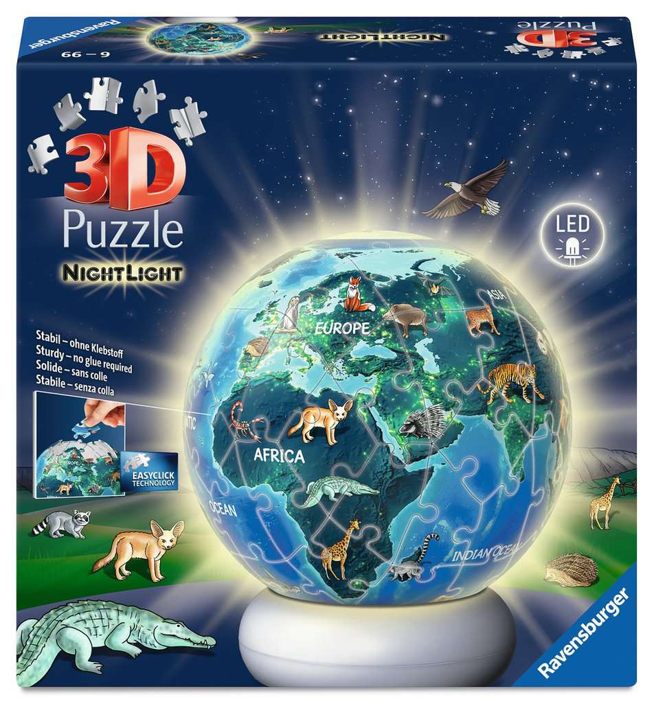 Puzzle-Ball Nachtlicht Erde mit Tiermotiven