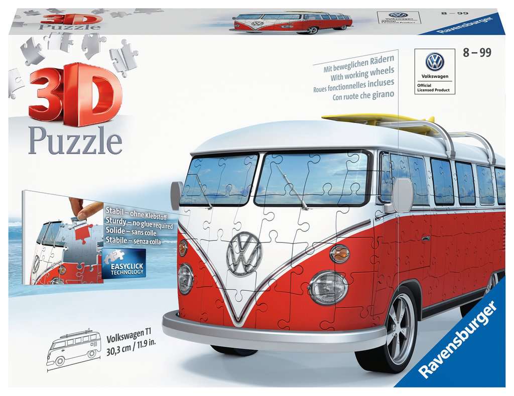 Ravensburger 3D Puzzle # 12 525 8 Volkswagen T1 Bus 162 Pieces New Sealed VW 
