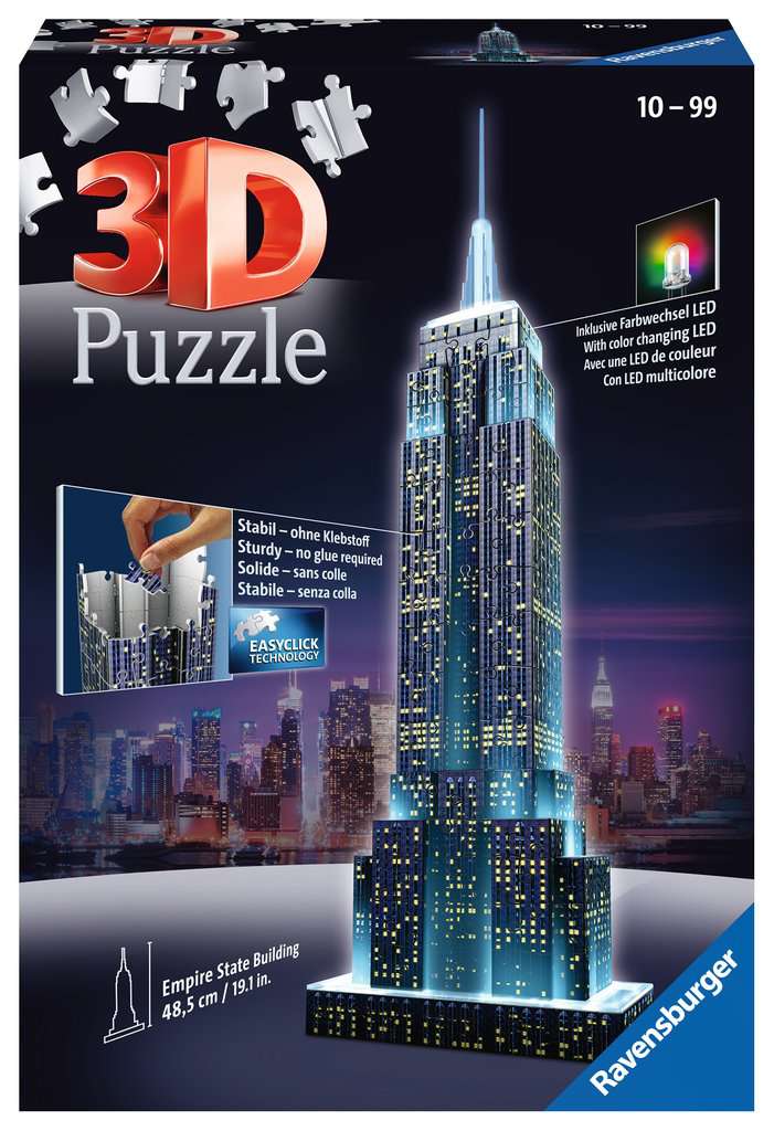 3D Puzzle beleuchtet Ravensburger 12566 Empire State Building bei Nacht 