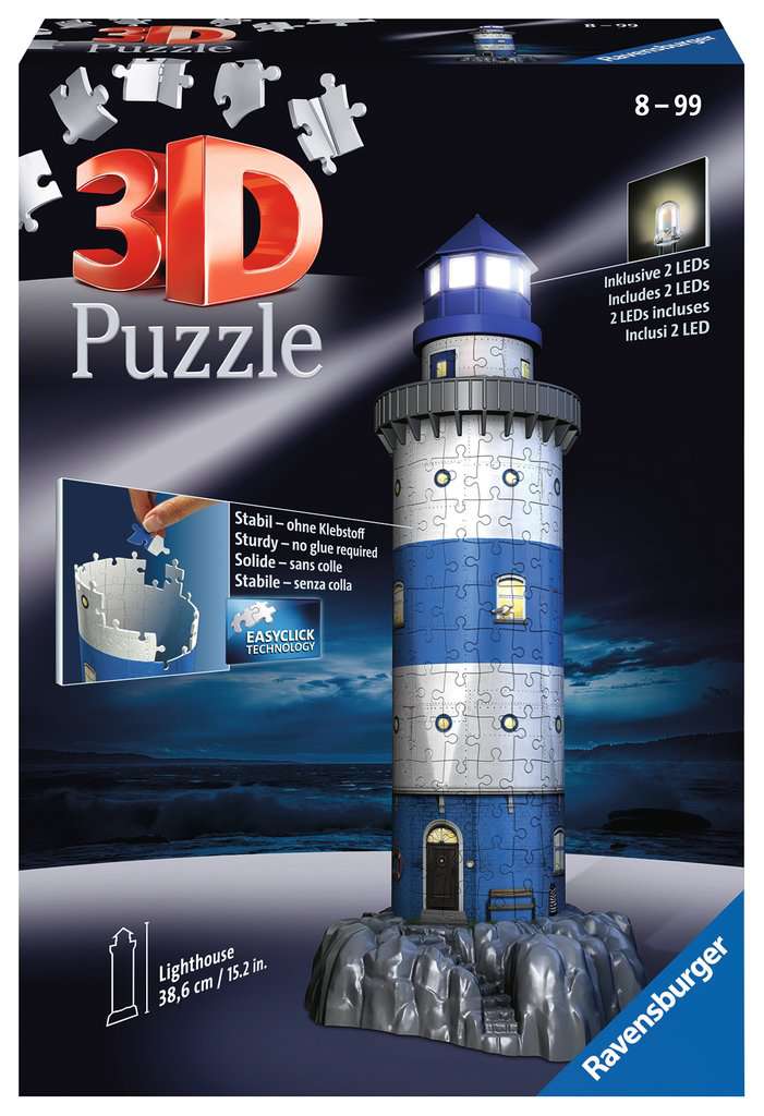 Leuchtturm bei Nacht 3D-Puzzle 216 Teile LED-Beleuchtung Ravensburger 12577 