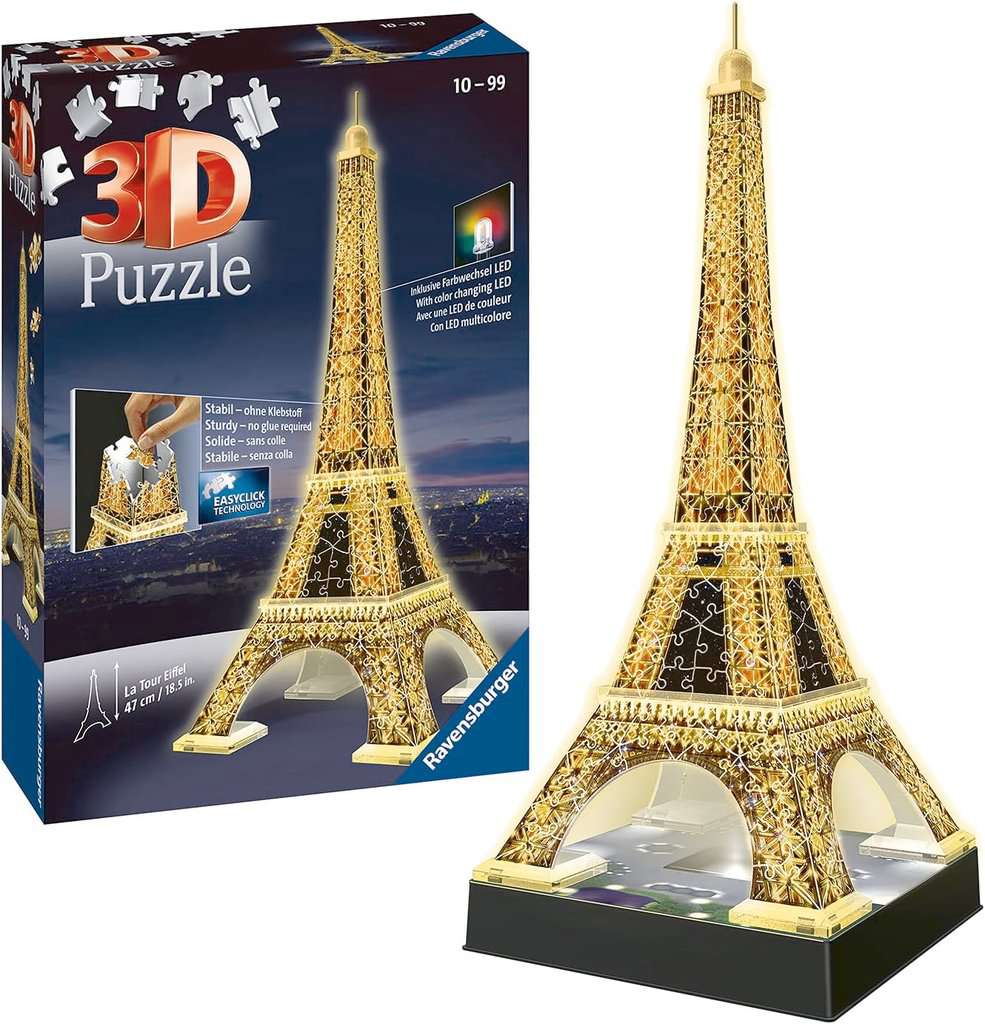 Ravensburger 125791 Eiffelturm bei Nacht Puzzle 3D-Puzzle Bauwerk Night Edi 