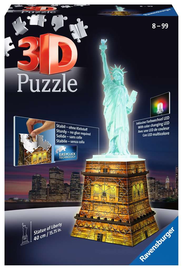 Ravensburger 3D-Puzzle Freiheitsstatue New York bei Nacht für Kinder ab 10 NEU 