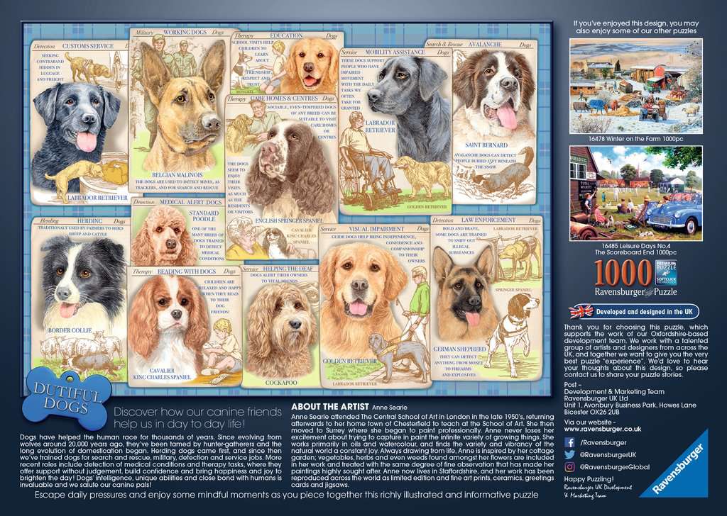 Ravensburger Dutiful Dogs 1000pc Jigsaw Puzzle | Adult Puzzles