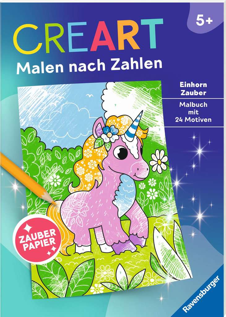CreArt Malen nach Zahlen ab 5 - Zauberpapier: Einhorn Zauber, Ravensburger, 5 bis 7 Jahre