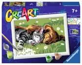 CreArt, Cane e Gatto Dolce Sonno, Dipingere con i Numeri per Bambini, Età Raccomandata 7+ Creatività;CreArt - Ravensburger