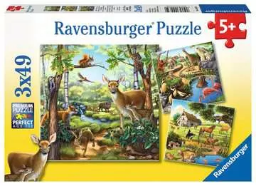 Zvířata v lese, zoo a domácí zvířata 3x49 dílků 2D Puzzle;Dětské puzzle - obrázek 1 - Ravensburger