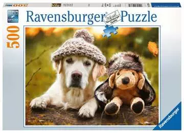 PIES + PLUSZKA W CZAPKACH 500EL Puzzle;Puzzle dla dzieci - Zdjęcie 1 - Ravensburger